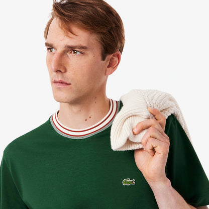 LACOSTE COTTON TIPPED CREW NECK T-SHIRT GREEN RRP £75 BNWT
