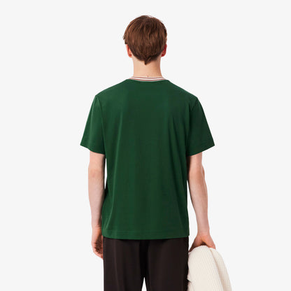LACOSTE COTTON TIPPED CREW NECK T-SHIRT GREEN RRP £75 BNWT