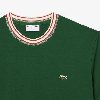 LACOSTE COTTON TIPPED CREW NECK T-SHIRT GREEN RRP £75 BNWT