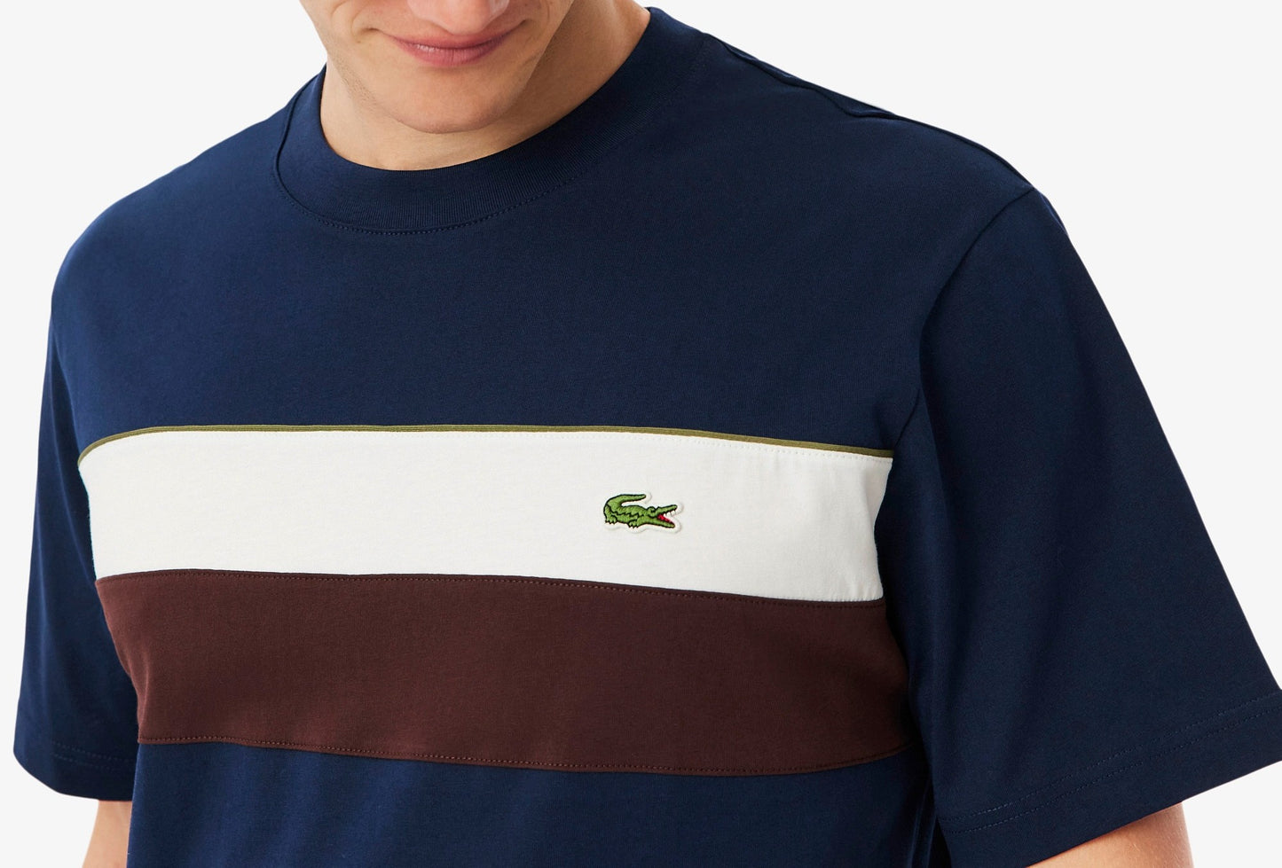 LACOSTE COLOUR BLOCK COTTON T-SHIRT NAVY RRP £60 BNWT