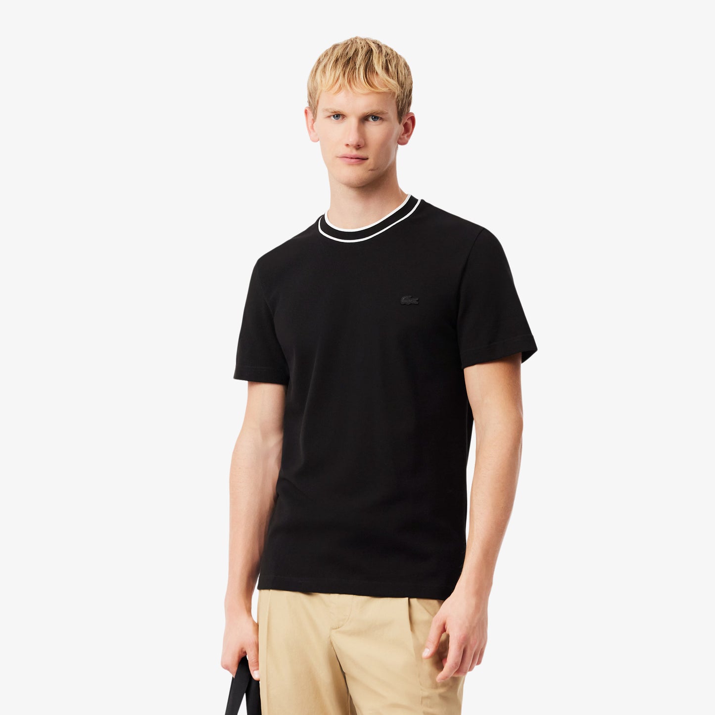 LACOSTE PIQUE COTTON TIPPED T-SHIRT BLACK SIZE (8) 3XL RRP £70 BNWT