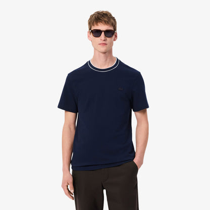 LACOSTE PIQUE COTTON TIPPED T-SHIRT NAVY BLUE SIZE (8) 3XL RRP £70 BNWT