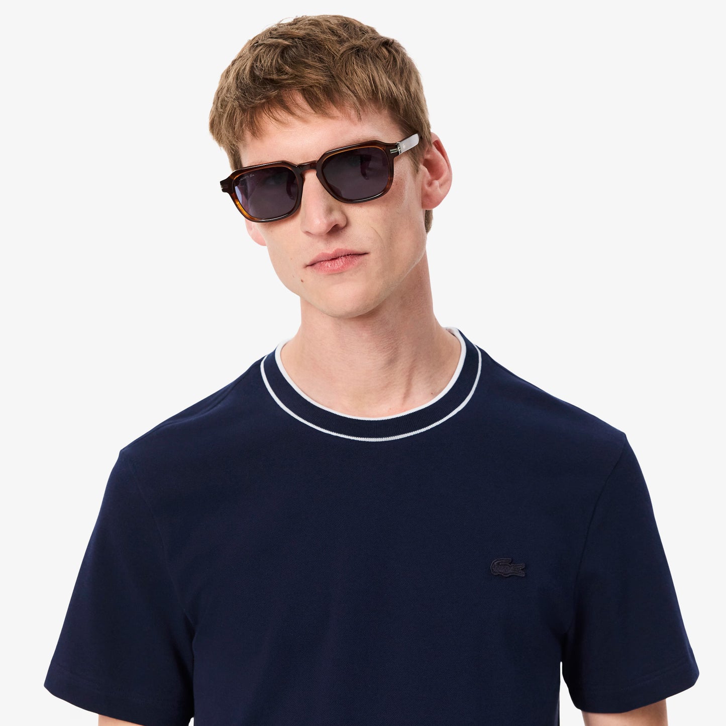 LACOSTE PIQUE COTTON TIPPED T-SHIRT NAVY BLUE SIZE (8) 3XL RRP £70 BNWT