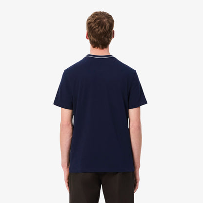 LACOSTE PIQUE COTTON TIPPED T-SHIRT NAVY BLUE SIZE (8) 3XL RRP £70 BNWT