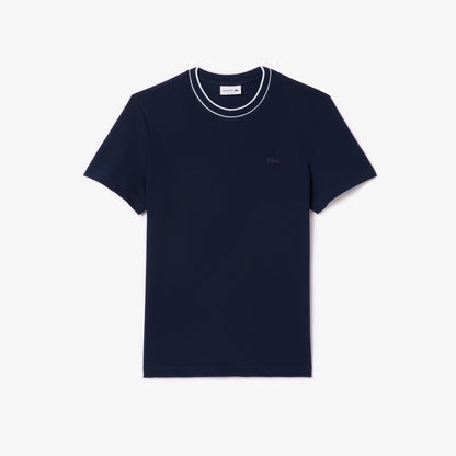 LACOSTE PIQUE COTTON TIPPED T-SHIRT NAVY BLUE SIZE (8) 3XL RRP £70 BNWT