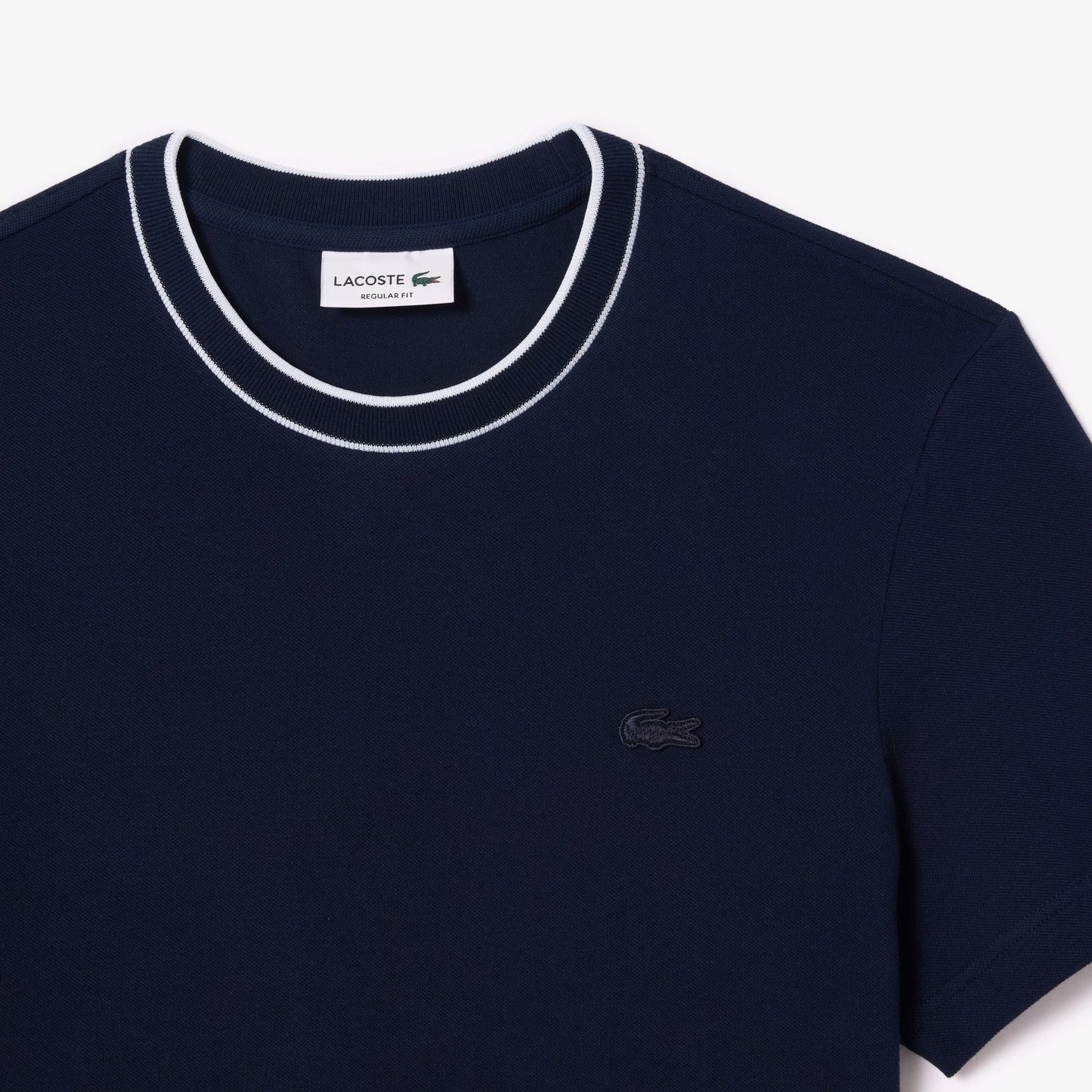LACOSTE PIQUE COTTON TIPPED T-SHIRT NAVY BLUE SIZE (8) 3XL RRP £70 BNWT