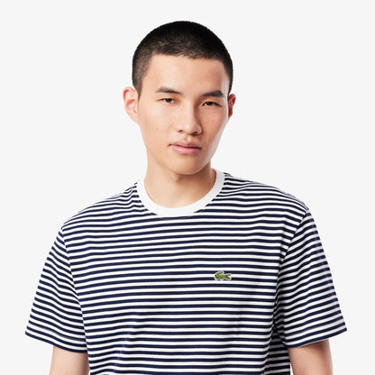 LACOSTE HEAVY COTTON STRIPED T-SHIRT NAVY BLUE/WHITE SIZE RRP £65 BNWT