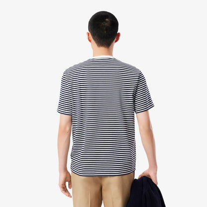 LACOSTE HEAVY COTTON STRIPED T-SHIRT NAVY BLUE/WHITE SIZE RRP £65 BNWT