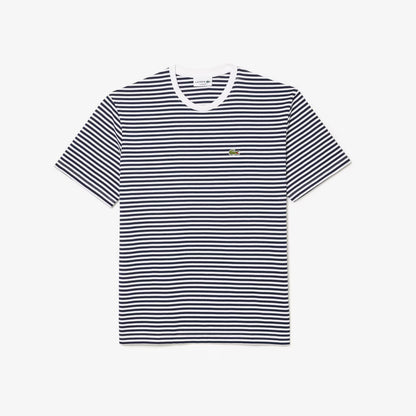 LACOSTE HEAVY COTTON STRIPED T-SHIRT NAVY BLUE/WHITE SIZE RRP £65 BNWT