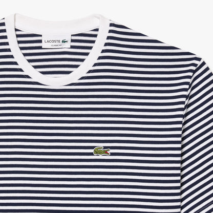 LACOSTE HEAVY COTTON STRIPED T-SHIRT NAVY BLUE/WHITE SIZE RRP £65 BNWT