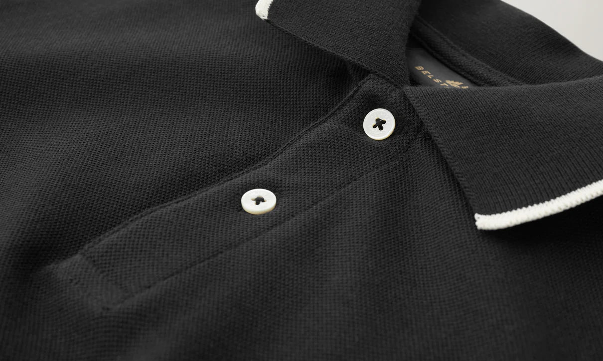 BELSTAFF TIPPED PIQUE COTTON POLO SHIRT BLACK RRP £95 BNWT