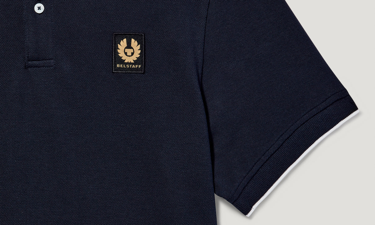 BELSTAFF TIPPED PIQUE COTTON POLO SHIRT DARK INK NAVY MEDIUM RRP £95 BNWT