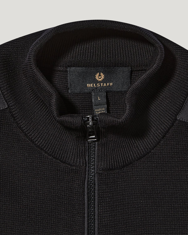 BELSTAFF VERGE MIXED MEDIA ZIPPED CARDIGAN JUMPER BLACK RRP £295 BNWT