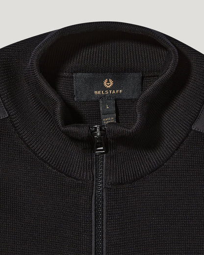 BELSTAFF VERGE MIXED MEDIA ZIPPED CARDIGAN JUMPER BLACK RRP £295 BNWT