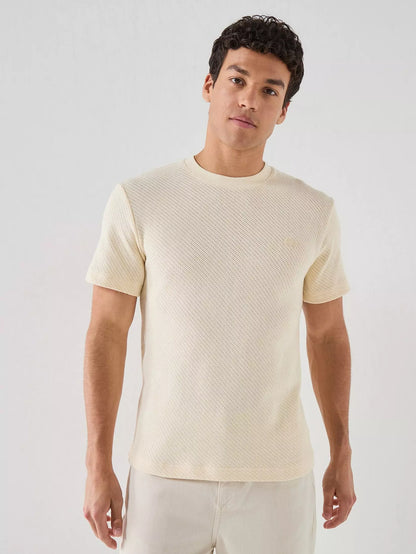LACOSTE HEAVYWEIGHT COTTON JACQUARD KNIT LOGO T-SHIRT CREAM XL RRP £70 BNWT