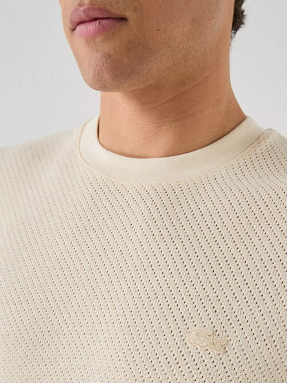LACOSTE HEAVYWEIGHT COTTON JACQUARD KNIT LOGO T-SHIRT CREAM XL RRP £70 BNWT
