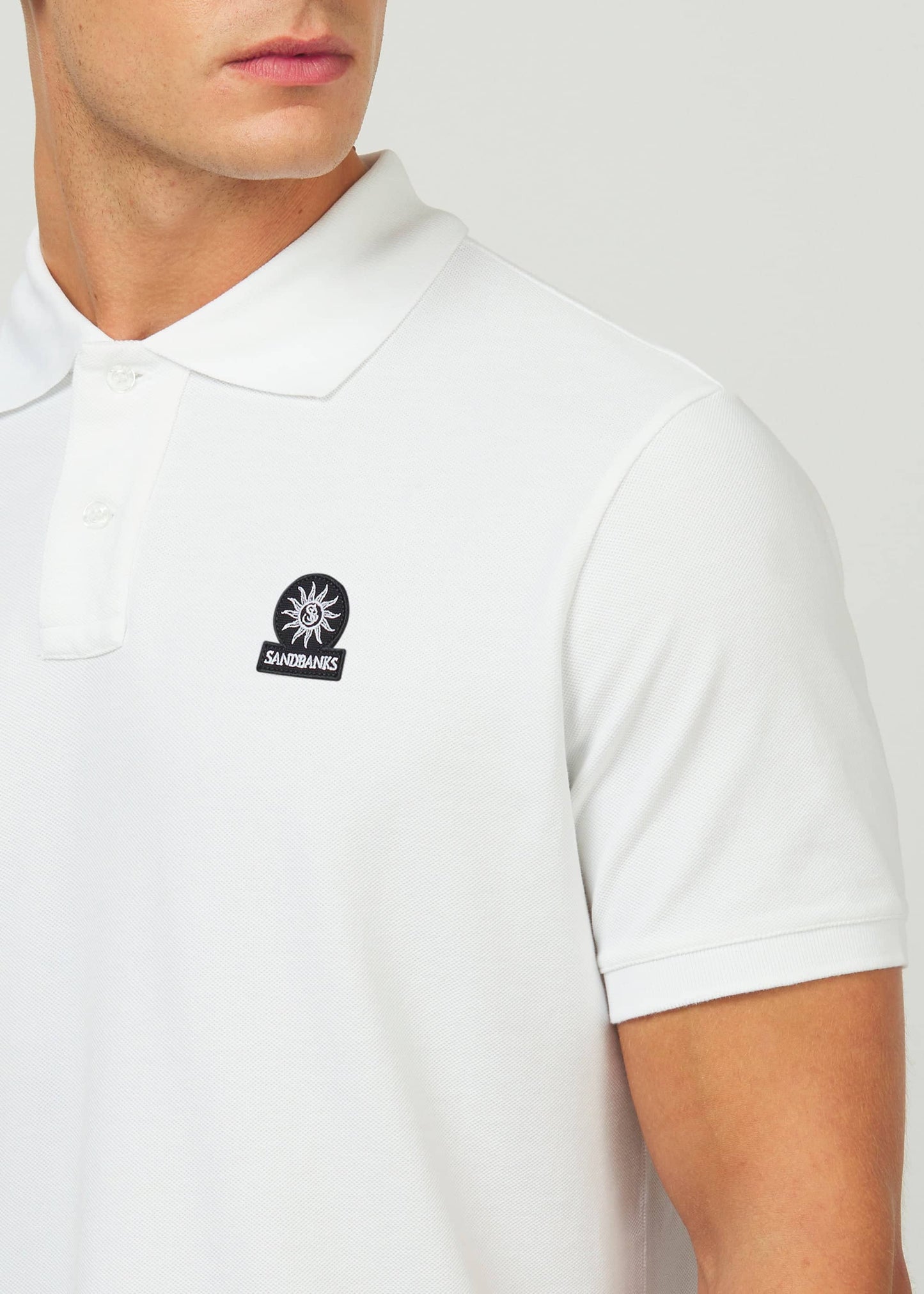 SANDBANKS BADGE LOGO POLO SHIRT WHITE LARGE RRP £110 BNWT