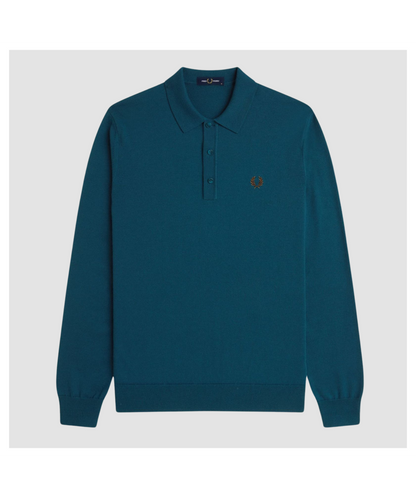 FRED PERRY MERINO WOOL BLEND KNIT POLO JUMPER DARK PETROL RRP £140 BNWT
