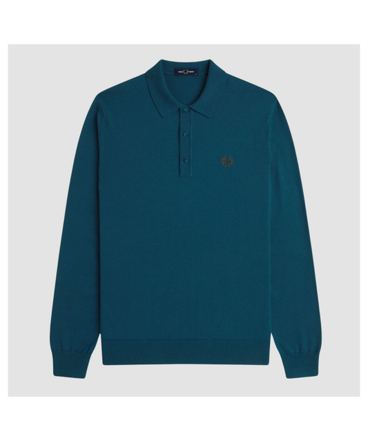 FRED PERRY MERINO WOOL BLEND KNIT POLO JUMPER DARK PETROL RRP £140 BNWT