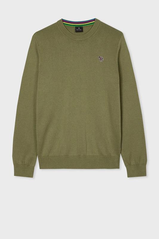 PAUL SMITH ORGANIC COTTON CREW NECK ZEBRA JUMPER KHAKI GREEN RRP £135 BNWT