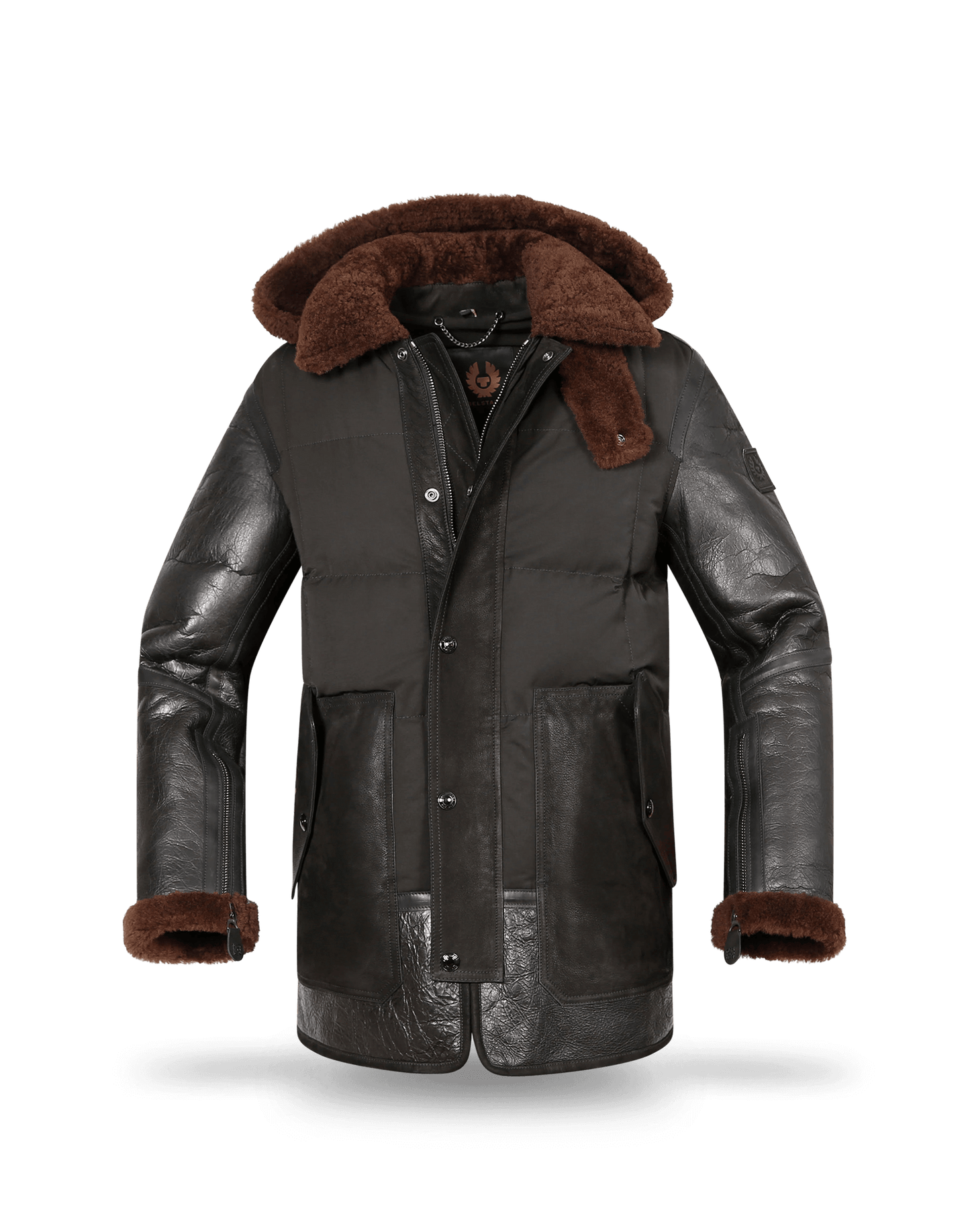 BELSTAFF ALPINE MIXED MEDIA HOODED PARKA JACKET BLACK/BROWN UK44 2XL £2075 BNWT