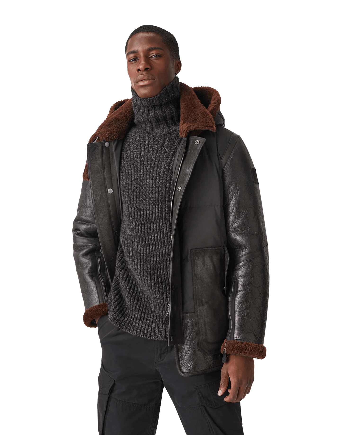 BELSTAFF ALPINE MIXED MEDIA HOODED PARKA JACKET BLACK/BROWN UK44 2XL £2075 BNWT