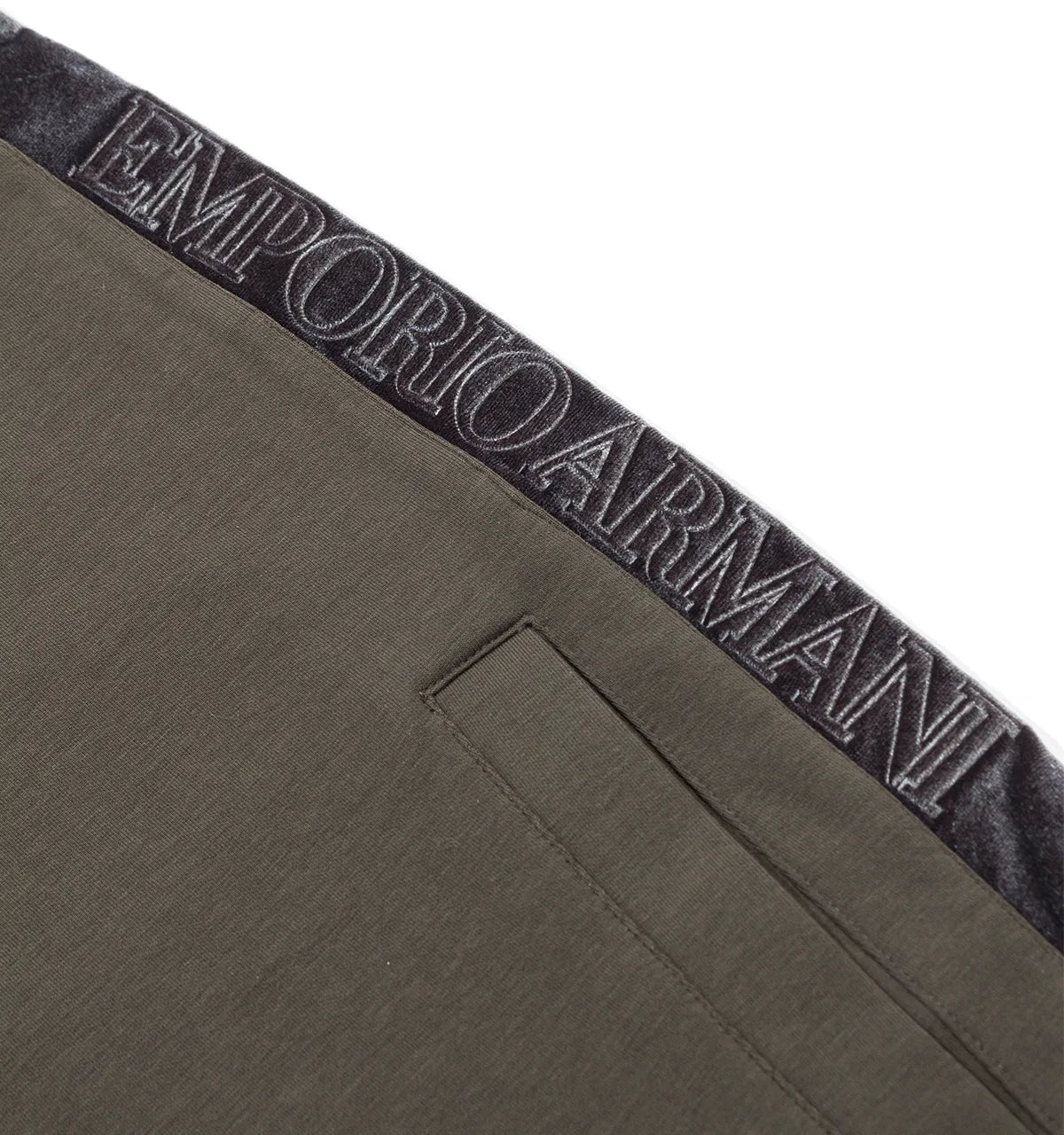 EMPORIO ARMANI DARK OLIVE VELOUR TAPE JOGGERS SWEATPANTS MEDIUM RRP £235 BNWT