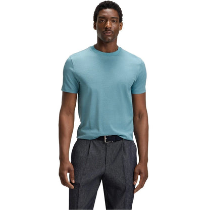 HUGO BOSS RIBBED COTTON T-SHIRT BLUE LARGE RRP £119 BNWT