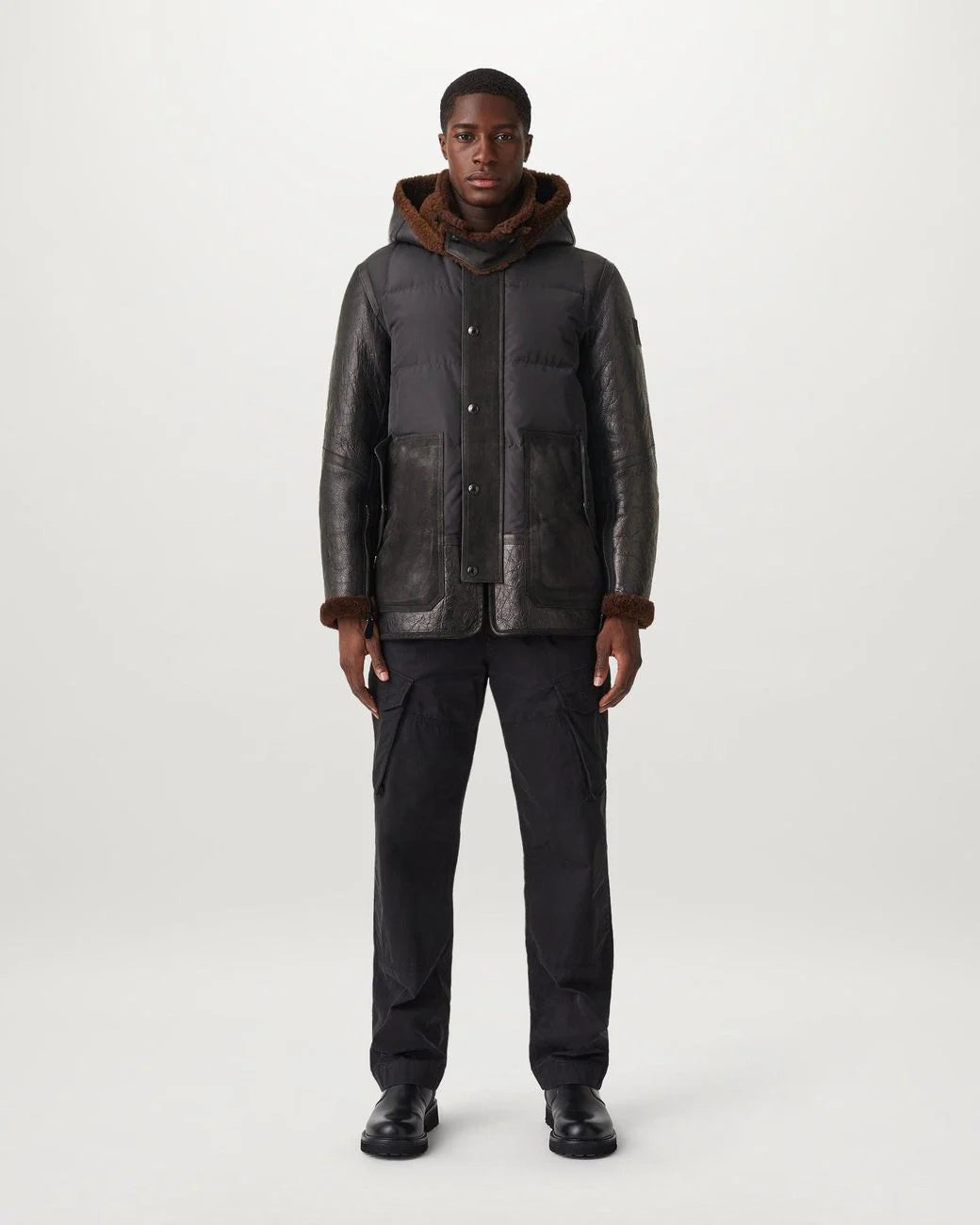 BELSTAFF ALPINE MIXED MEDIA HOODED PARKA JACKET BLACK/BROWN UK44 2XL £2075 BNWT