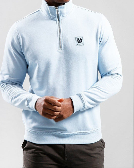 BELSTAFF QUARTER ZIP COTTON FLEECE SWEATSHIRT SKY BLUE RRP £145 BNWT