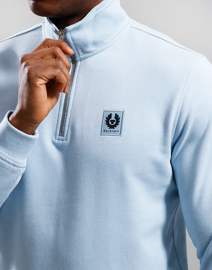 BELSTAFF QUARTER ZIP COTTON FLEECE SWEATSHIRT SKY BLUE RRP £145 BNWT