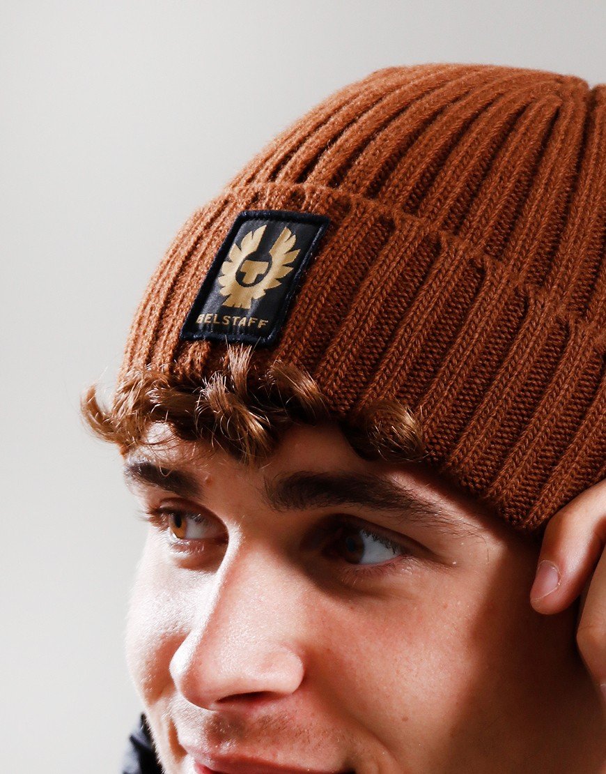 BELSTAFF WATCH PHOENIX PATCH LOGO WOOL BEANIE HAT DEEP COPPER RRP £60 BNWT