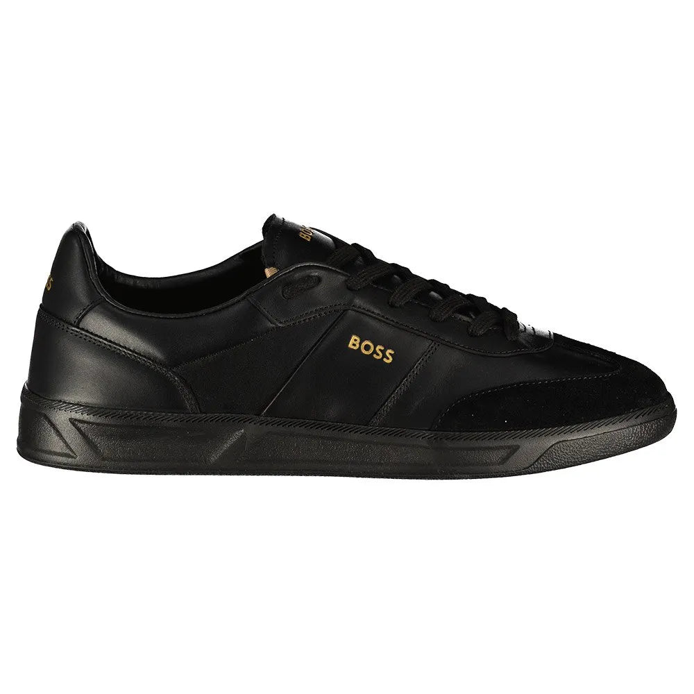 HUGO BOSS BRANDON LEATHER & SUEDE TRAINERS BLACK UK 9 RRP £229 BNIB