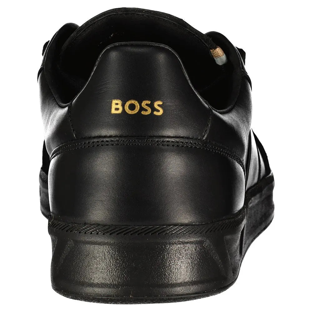 HUGO BOSS BRANDON LEATHER & SUEDE TRAINERS BLACK UK 9 RRP £229 BNIB