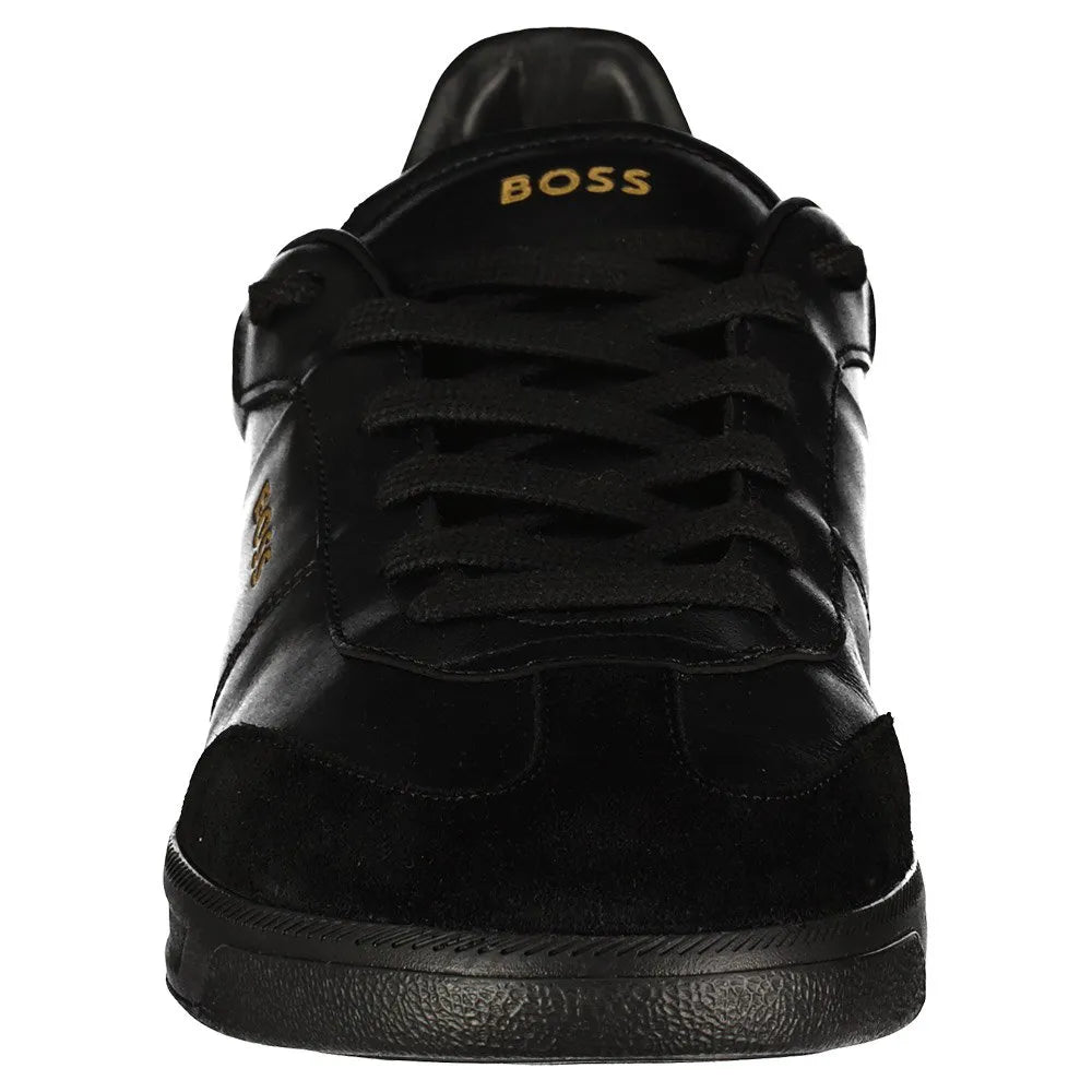 HUGO BOSS BRANDON LEATHER & SUEDE TRAINERS BLACK UK 9 RRP £229 BNIB