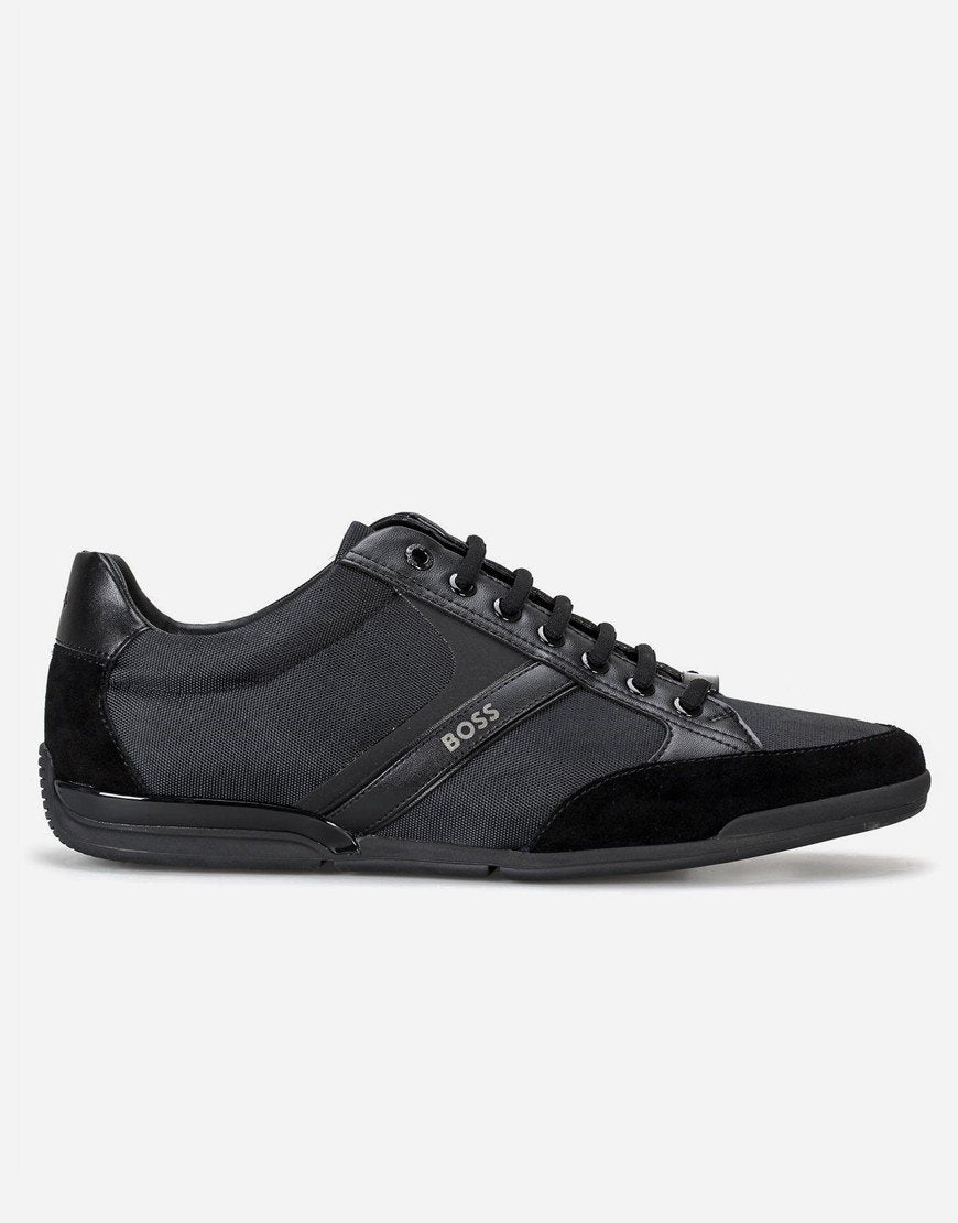 HUGO BOSS SATURN MIXED MEDIA LOW TOP TRAINERS BLACK UK 9 RRP £189 BNIB