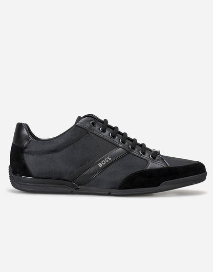 HUGO BOSS SATURN MIXED MEDIA LOW TOP TRAINERS BLACK UK 9 RRP £189 BNIB