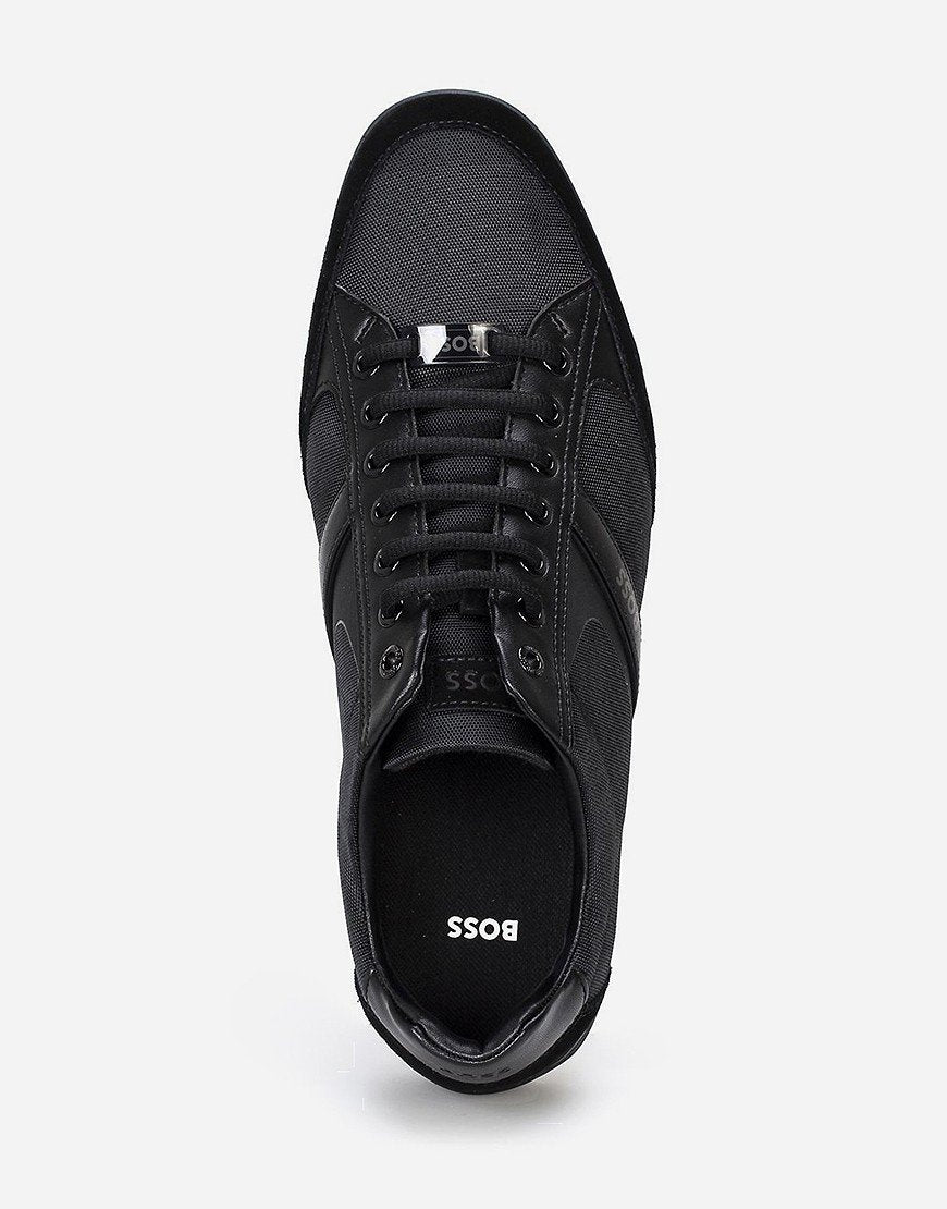 HUGO BOSS SATURN MIXED MEDIA LOW TOP TRAINERS BLACK UK 9 RRP £189 BNIB