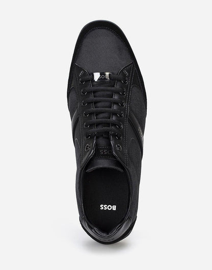 HUGO BOSS SATURN MIXED MEDIA LOW TOP TRAINERS BLACK UK 9 RRP £189 BNIB