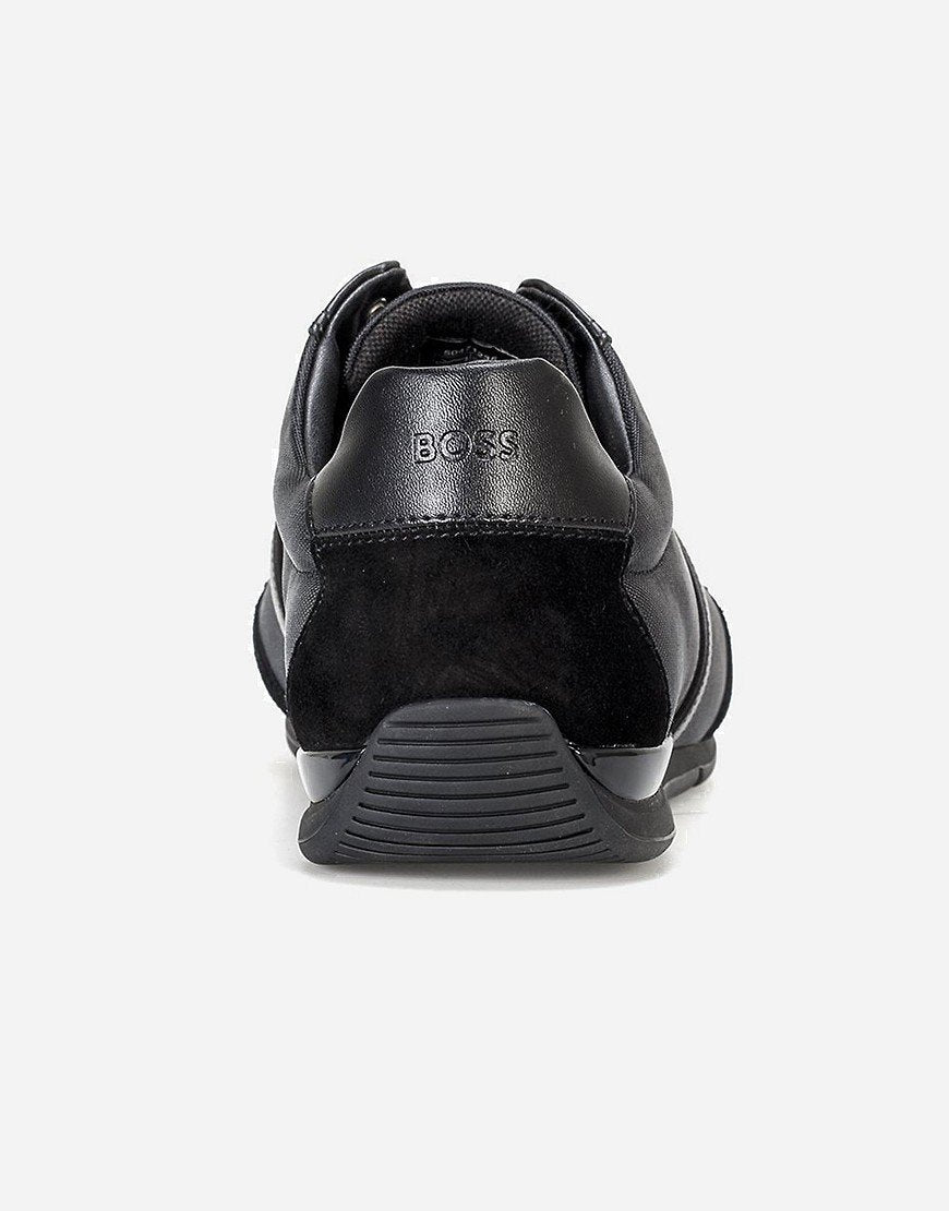 HUGO BOSS SATURN MIXED MEDIA LOW TOP TRAINERS BLACK UK 9 RRP £189 BNIB