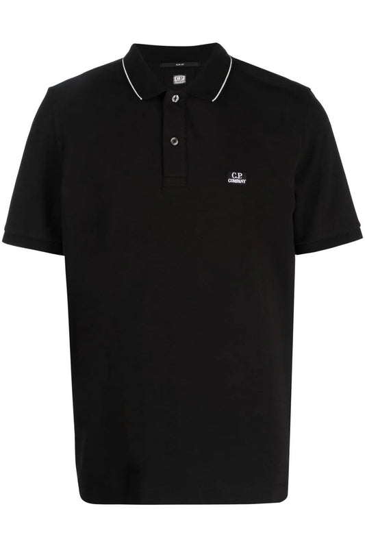 C.P. COMPANY STRETCH PIQUE COTTON TIPPED POLO SHIRT IN BLACK 2XL RRP £135