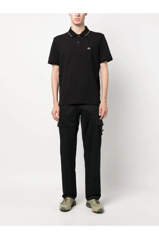 C.P. COMPANY STRETCH PIQUE COTTON TIPPED POLO SHIRT IN BLACK 2XL RRP £135