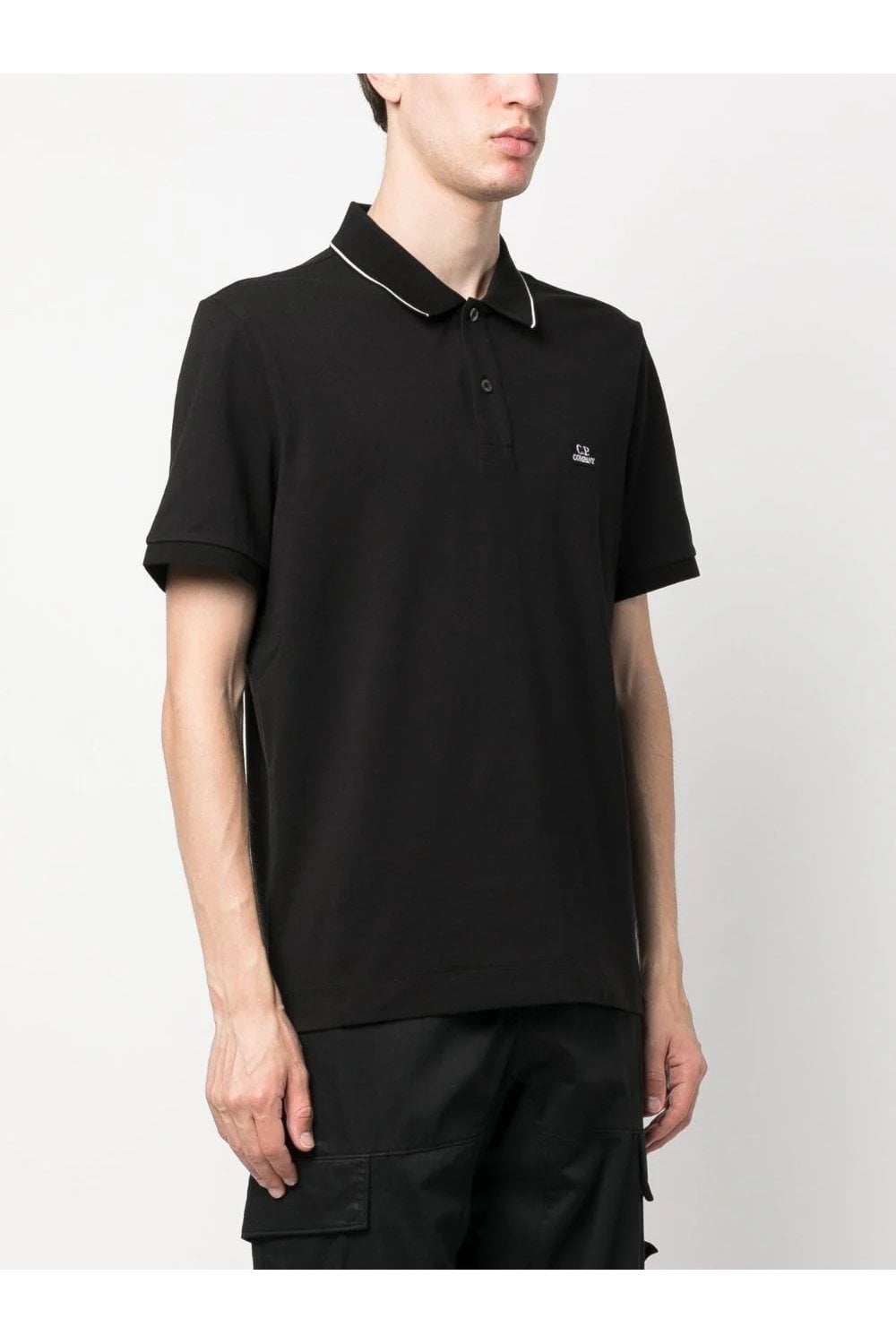C.P. COMPANY STRETCH PIQUE COTTON TIPPED POLO SHIRT IN BLACK 2XL RRP £135
