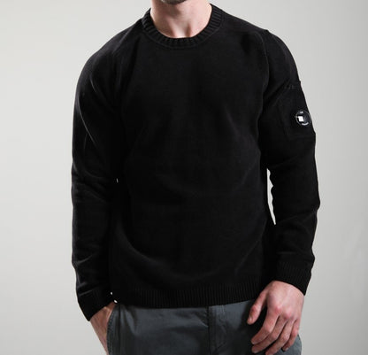 CP COMPANY CHENILLE COTTON LENS CREW NECK JUMPER BLACK RRP £255 BNWT