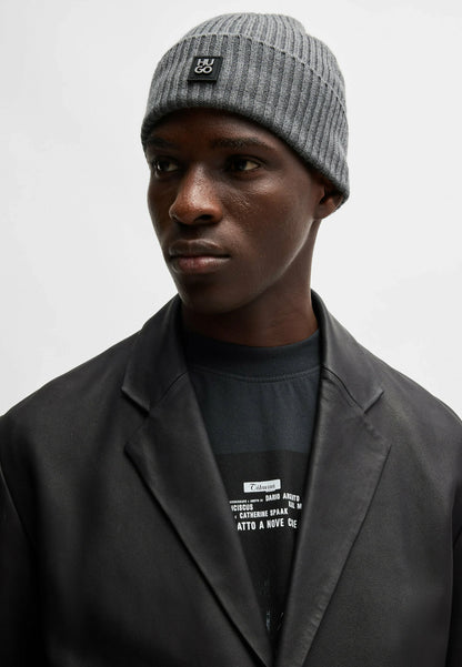 HUGO BY HUGO BOSS XOLA VIRGIN WOOL & METAL LOGO BEANIE HAT GREY RRP £69 BNWT