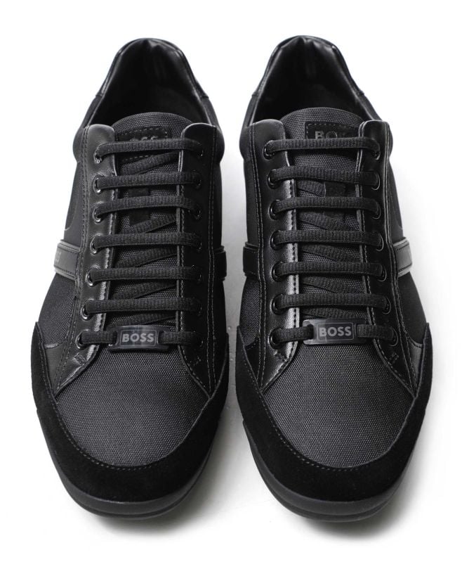 HUGO BOSS SATURN MIXED MEDIA LOW TOP TRAINERS BLACK UK 9 RRP £189 BNIB