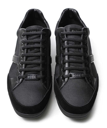HUGO BOSS SATURN MIXED MEDIA LOW TOP TRAINERS BLACK UK 9 RRP £189 BNIB