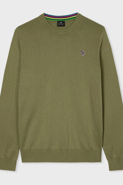 PAUL SMITH ORGANIC COTTON CREW NECK ZEBRA JUMPER KHAKI GREEN RRP £135 BNWT