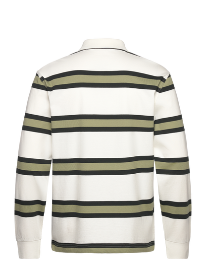 FRED PERRY STRIPED LONG SLEEVE RUGBY STYLE POLO SHIRT ECRU/GREEN M RRP £90 BNWT