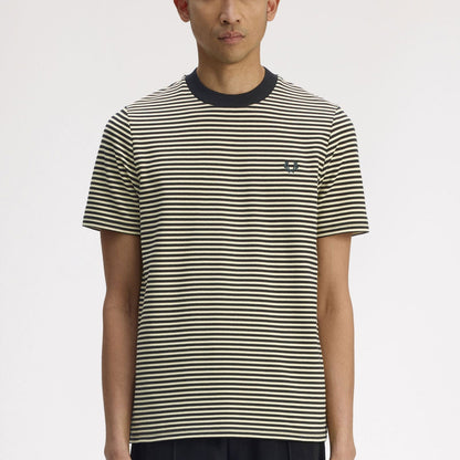 FRED PERRY FINE STRIPE HEAVYWEIGHT COTTON T-SHIRT BLACK/YELLOW 2XL RRP £65 BNWT